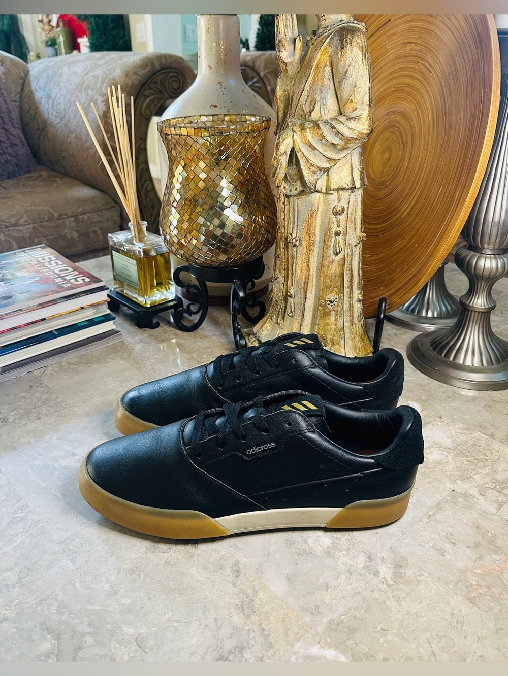 Men’s Adidas Adicross Spikeless Golf Shoes Black Leather Low Top Size 11.5US